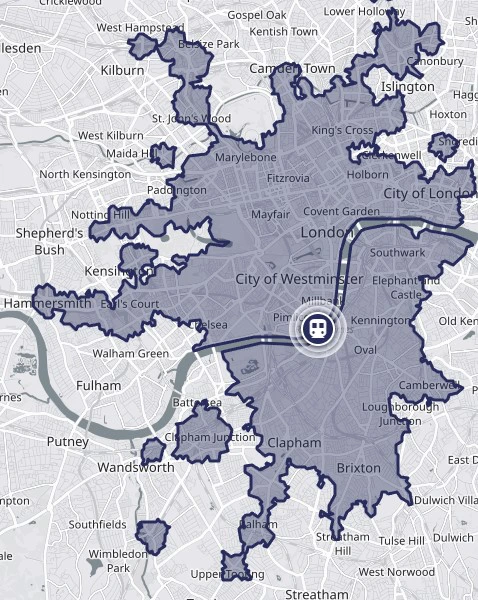 A map of the tutor's serviceable areas